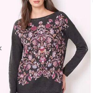 J. Jill Sweater Size S Enchanted Florals Grey Pullover